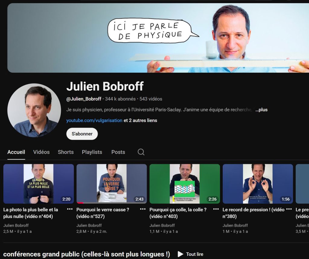 Julien Bobroff chaîne YouTube physique vulgarisation