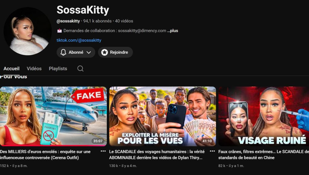 Sossakitty chaîne YouTube enquêtes influenceurs arnaqueurs
