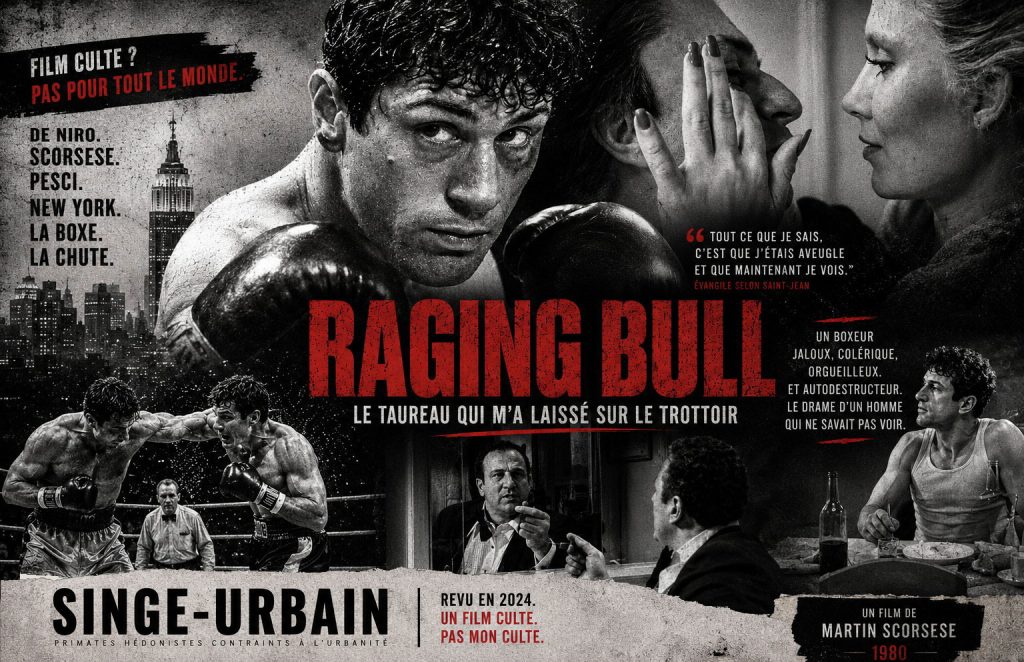Montage Singe-Urbain autour de Raging Bull, film culte de Martin Scorsese avec Robert De Niro