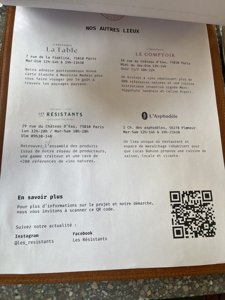 Les autres adresses des Résistants à Paris — La Table, Le Comptoir, l'Épicerie, L'Asphodèle