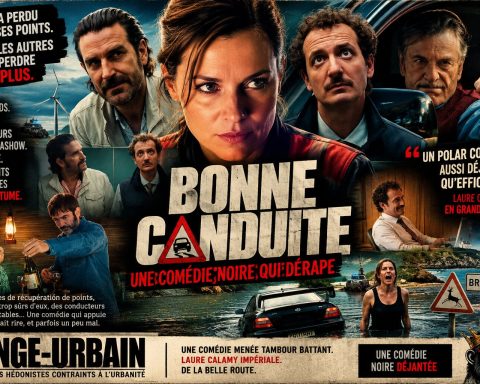 Composition Singe-Urbain pour Bonne Conduite, comédie noire avec personnage principal, inspecteurs, bar breton et voiture immergée.