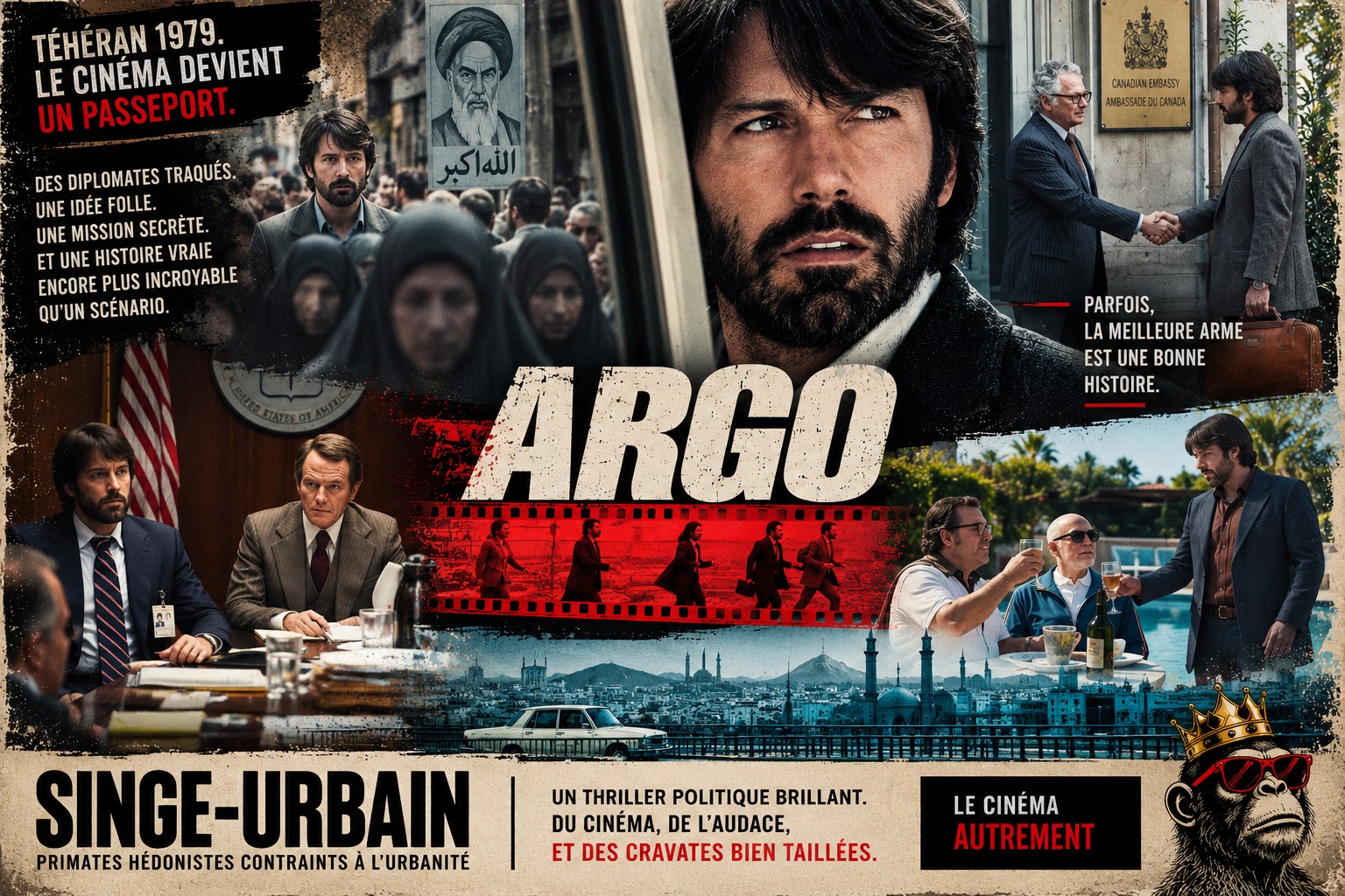 Argo film avis, composition Singe-Urbain sur l’exfiltration de diplomates à Téhéran par un faux tournage